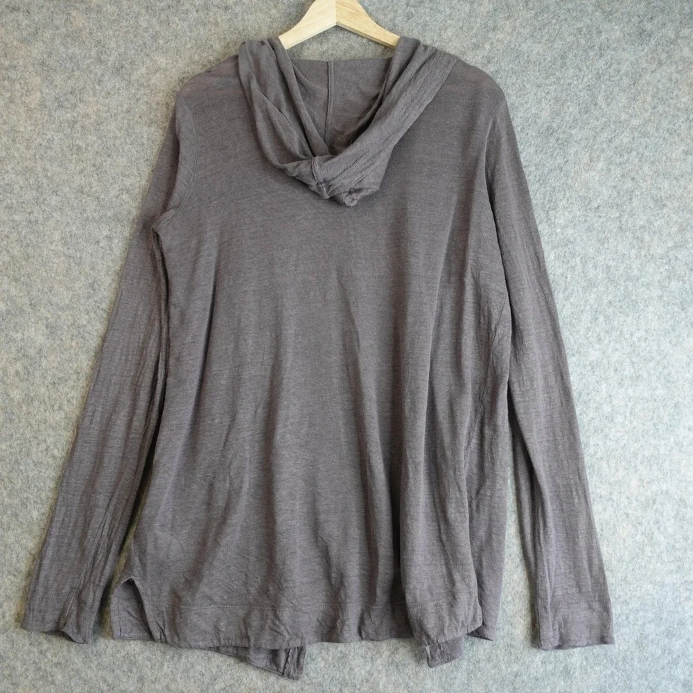 Tahari 100% Linen Open Front Hooded Cardigan Womens M Gray Beachy Light Cover Up